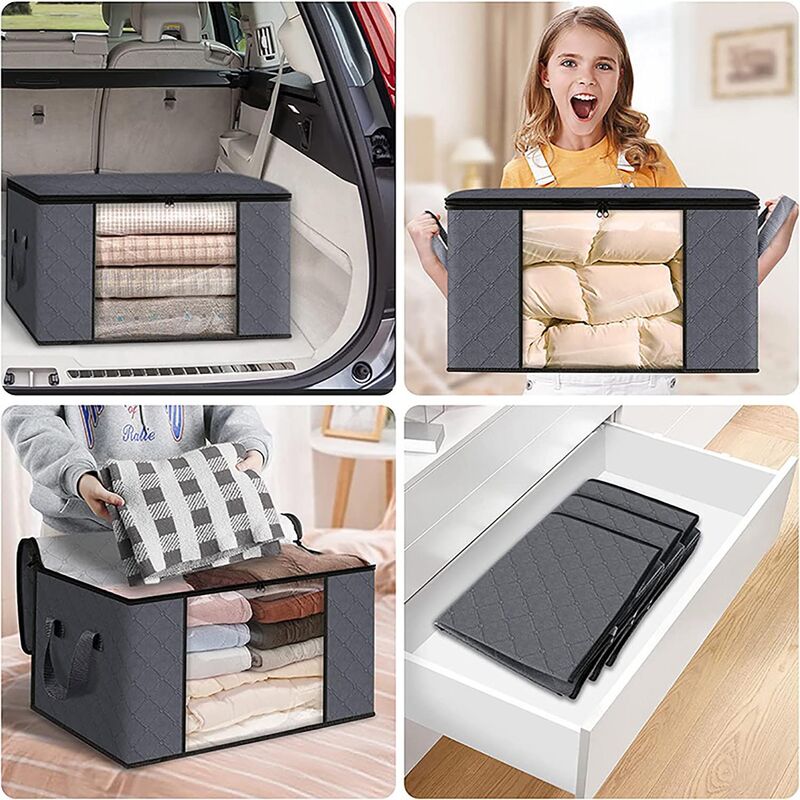 Boîte De Rangement YheenLf Avec Couvercle - Gris, 33x23x20cm, Tissu, Fenêtre Transparente