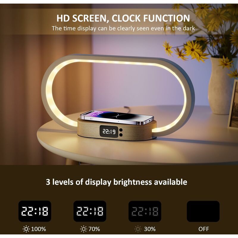 Lampe de Chevet Chargeur sans Fil, Lampe de Chevet Tactile avec Port USB  Lampe de Table LED Dimmable avec 5 Couleurs et Horloge Digitale Lampe de  Bureau Tactile pour Chambre