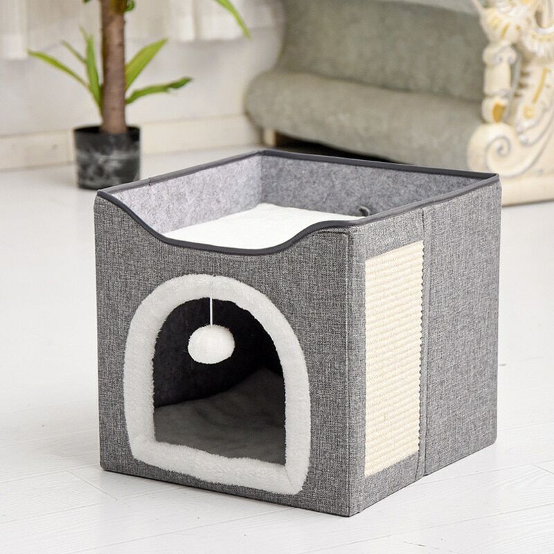 UlisemNiche Pour Chat Avec Coussin, Jouet, Maison Pliable Pour Chat Cachette Pour Chat Maison Pour Animaux H X P 40 X 39 Cm Beige 89020126