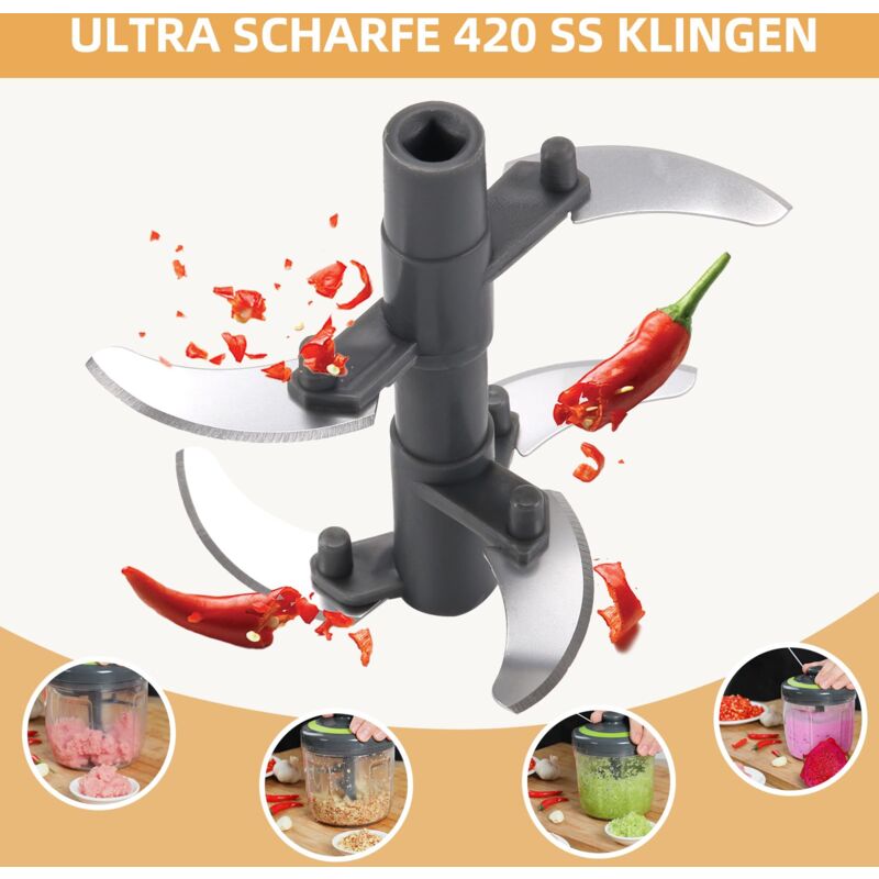 FiveShops Hachoir Manuel 520 Ml - 3 Lames Acier Inoxydable Tranchantes - Coupe Légumes, Oignons, Ail, Fruits, Noix - Sans Électricité (Gris)