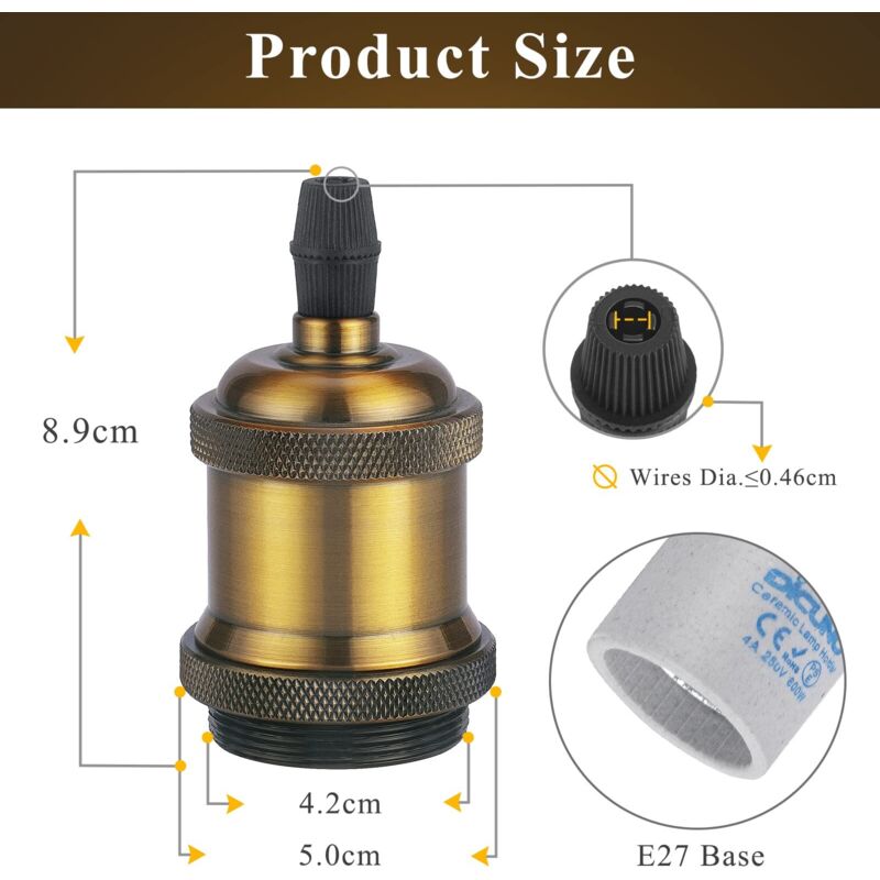 Douille E27 Vintage Cuivre – Support Lampe Edison Rétro, Style Industriel Pour Ampoule Filament Décorative