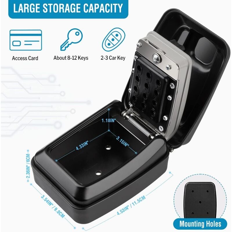 Étanche Boite à Clés Sécurisée Murale avec Code à 12 Chiffres Coffre Clef Exterieur Grande Boitier pour Maison,Airbnb,l'École,Usine,Gris 2