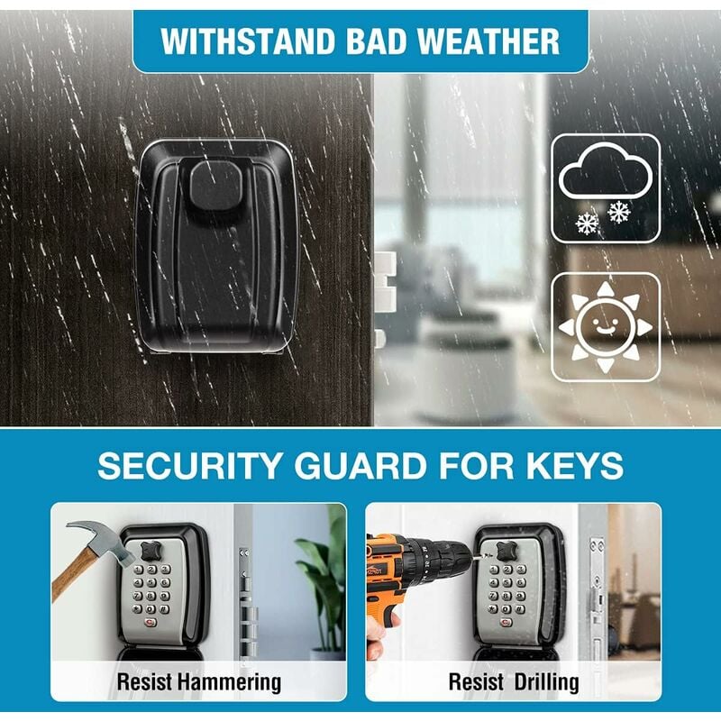 Étanche Boite à Clés Sécurisée Murale avec Code à 12 Chiffres Coffre Clef Exterieur Grande Boitier pour Maison,Airbnb,l'École,Usine,Gris 3
