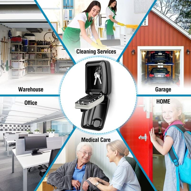 Étanche Boite à Clés Sécurisée Murale avec Code à 12 Chiffres Coffre Clef Exterieur Grande Boitier pour Maison,Airbnb,l'École,Usine,Gris 4