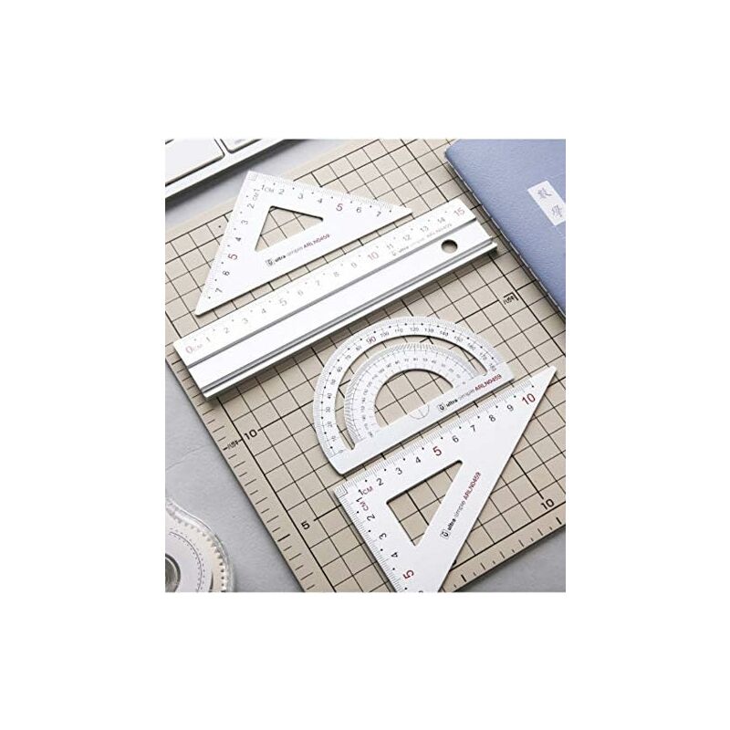 Kit Règles De Dessin Technique En Métal - 4 Pièces (règle, 2 équerres, Rapporteur) - Pour Architectes, étudiants, Artistes - 10
