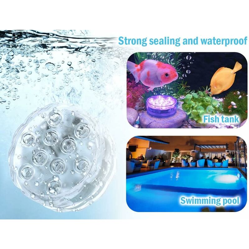 Lampe LED Submersible - Pour Aquarium, Vase, Piscine - 13 Couleurs & 4 Modes - Télécommande IR - Alimentation Pile - 3x2.2 Cm