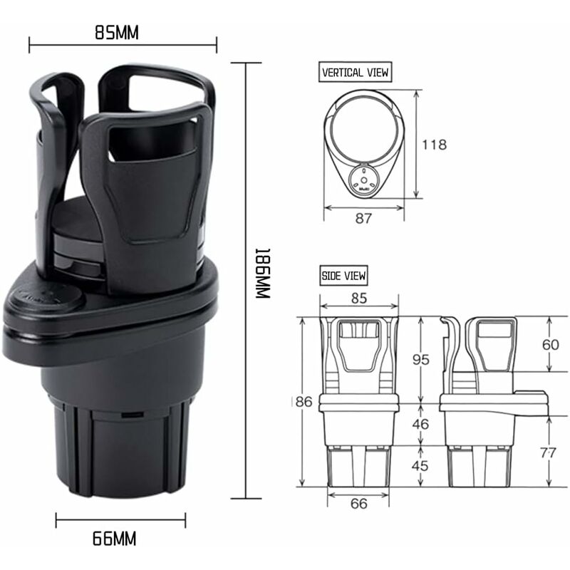 Porte-Gobelets Voiture Réglable - Adaptateur Universel Pour Canettes, Tasses, Boissons | Noir