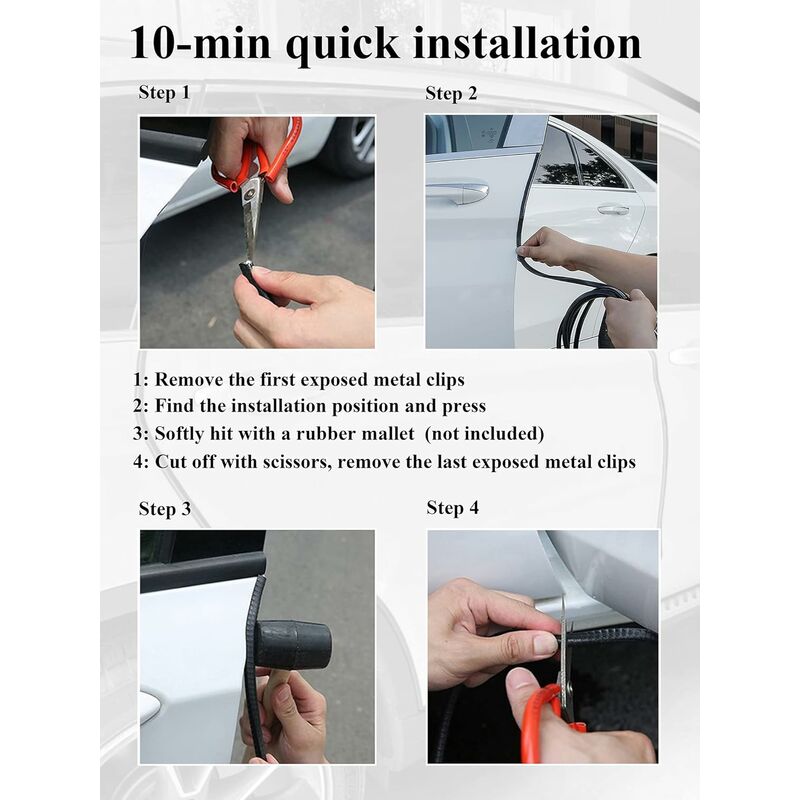 Protection De Bord De Porte De Voiture En Caoutchouc - 5 Mètres, Forme En U Avec Clips Métalliques - Pour SUV, MPV Et Autres Modèles