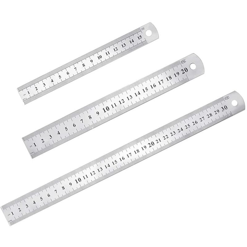 Règle double face en acier inoxydable de 15 cm / 6 pouces, outil de mesure