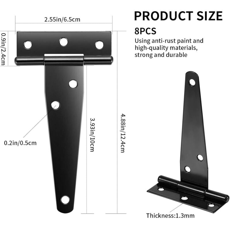 Charnière Longue Sange Sopffy Lot De 4 Charnières De Portail Robustes En Fer Noir De 8,9 Cm Pour Clôtures En Bois Tres Resistantes Charnieres Dexterieur Pour Grange Abri De Jardin Terrasse Portes