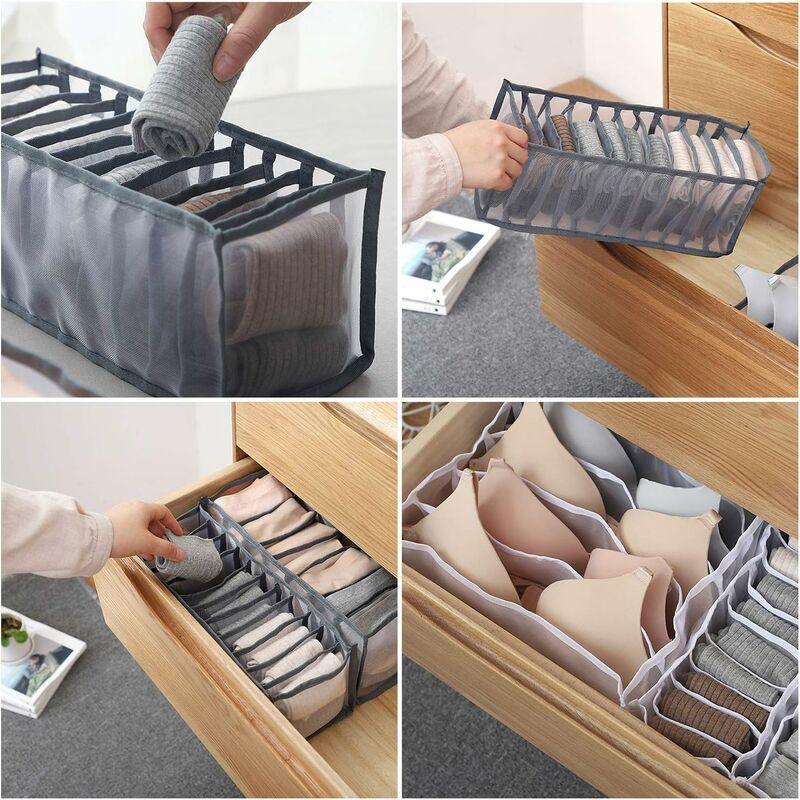 Lot De 6 Organiseurs De Tiroir En Tissu Gris Pliable – Rangement Sous-Vêtements, Chaussettes & Accessoires Pour Commode Et Armoire, Format Pratique 28x14x12 Cm