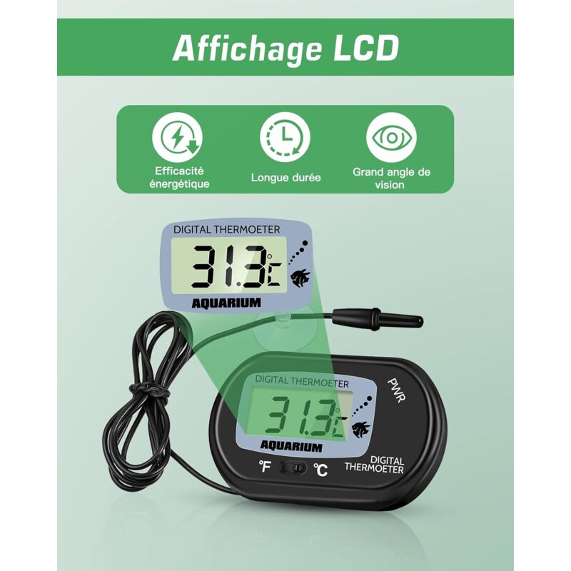 Thermomètre De Piscine Avec Sonde Étanche Et Affichage LED - Alarme Température - Prise UE - Pour Aquarium Et Extérieur