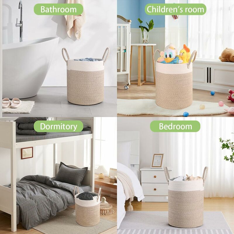 Panier à Linge Tressé En Coton Naturel 38L – Élégant, Pliable, Poignées Renforcées Marron