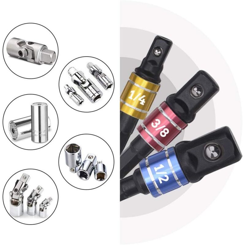 Kit De 3 Adaptateurs De Clé à Douille - 1/4", 3/8", 1/2" Vers Entraînement 1/4" Hex - Pour Perceuse, Visseuse à Percussion