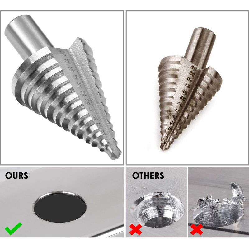 5PCS Foret Étagé Métal, 5-35mm HSS Titane Conique Triangle Métal Étape Fraise pour Acier, Bois, Laiton, Aluminium, PVC - Bricolage