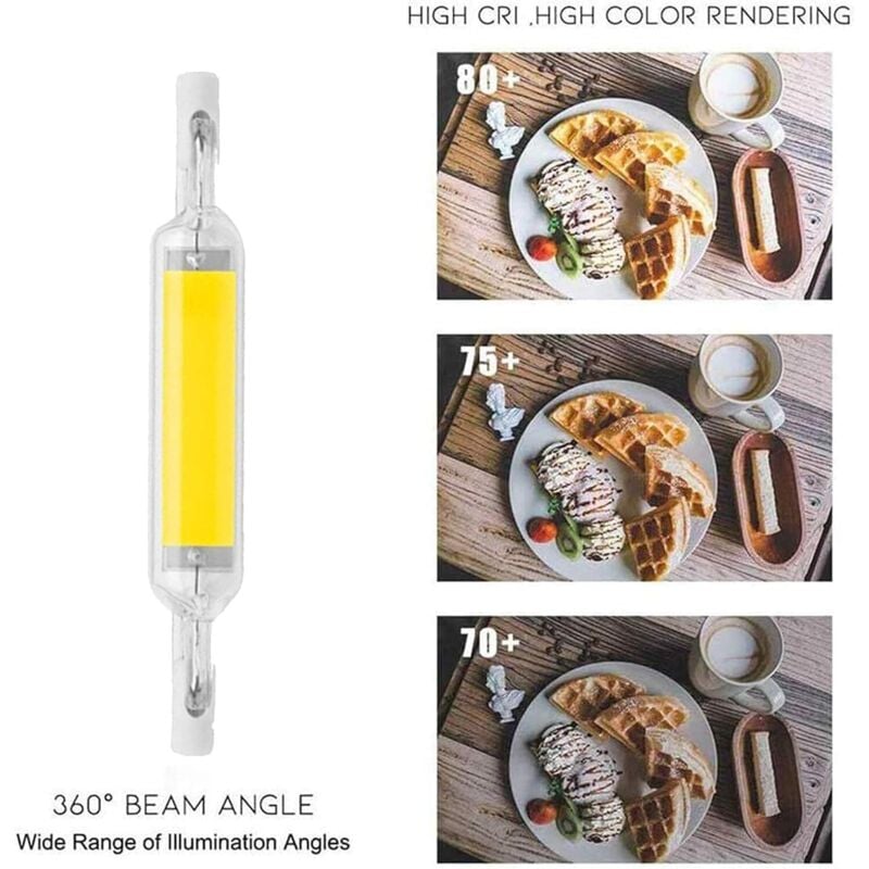 Lot de 2 ampoules LED R7S 10 W 78 mm à intensité variable blanc froid 6000-6500 K 100 W halogène J78 de remplacement, tube de base R7S à double extrémité, angle de faisceau 360, économie d'énergie. 2