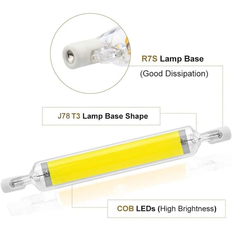 Lot de 2 ampoules LED R7S 10 W 78 mm à intensité variable blanc froid 6000-6500 K 100 W halogène J78 de remplacement, tube de base R7S à double extrémité, angle de faisceau 360, économie d'énergie. 3