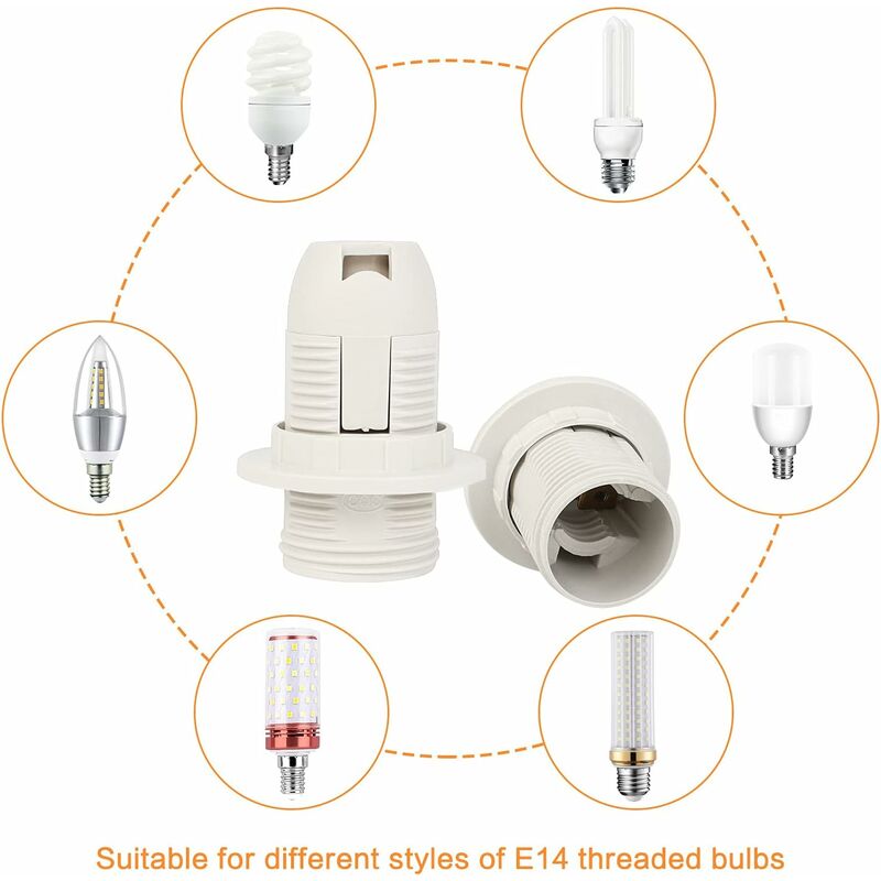 Lot De 6 Douilles E14 Blanches Avec Pas M10 - Neuf, Pour Ampoules Standards
