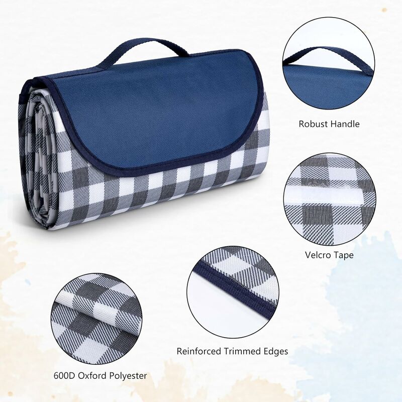 Tapis Exterieur Resistant Pluie Larkumio Couverture Pique Nique 200x200 CM, Nappe Pique Nique Tapis Pique-nique 200x200cm Transportable