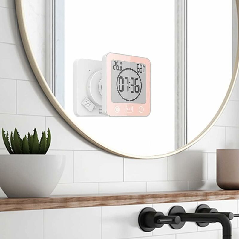 Horloge de salle de bain, minuterie de douche réveil horloges numériques,  salle de bain imperméable à l'eau Horloges de minuterie de cuisine avec  thermomètre hygromètre pour la douche Maquillage de cuisson