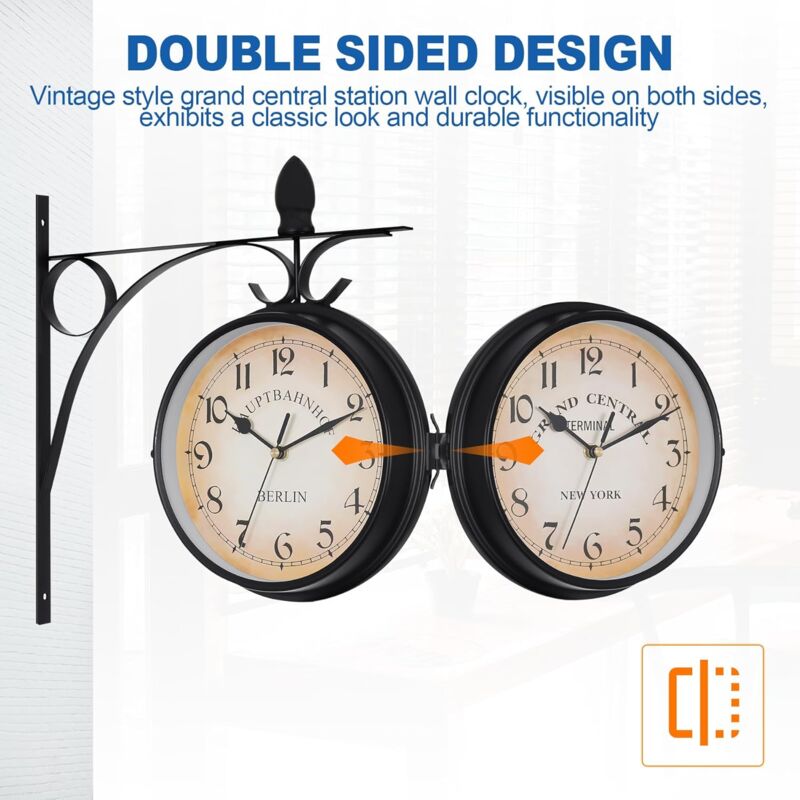 8 Pouces Horloge De Gare Double Face, Horloge Murale Vintage En Métal