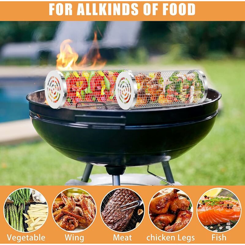Panier Grille Barbecue En Acier Inoxydable 54x22cm - Avec Brosse, Portable Pour Steak, Crevettes, Poisson Et Légumes
