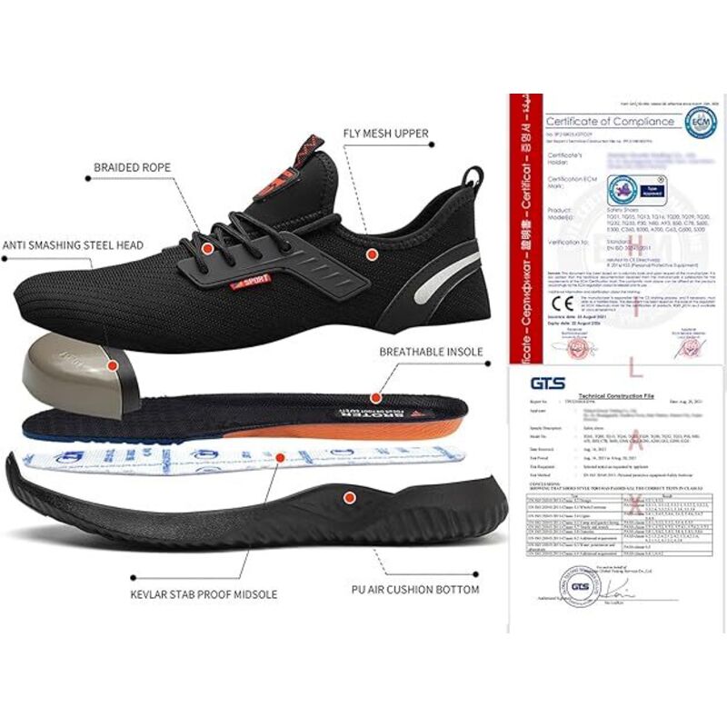 RASEARY Baskets De Sécurité Légères Embout Acier - Hommes & Femmes, Respirantes, Antidérapantes, Chaussures De Travail Confortables