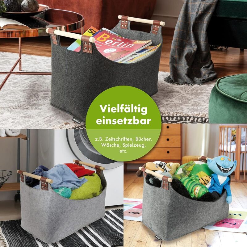 Kamino-Flam Lot De 3 Boîtes De Rangement En Feutre 3 Tailles 39 X 31 X 21 Cm Gris