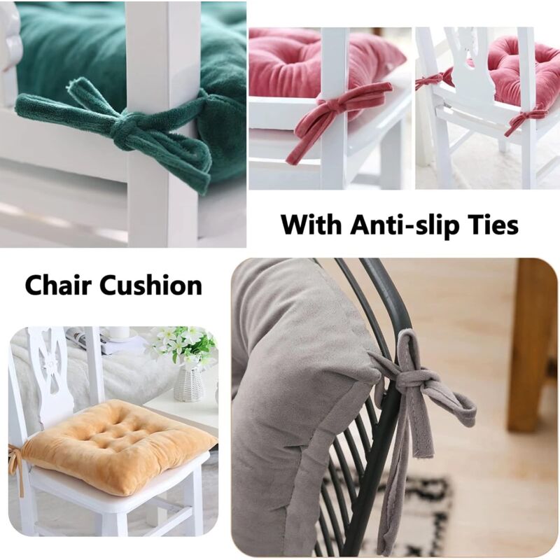 Hixingo Lot 4 Galettes Chaises Velours Cristal 40cm - Coussins Siège Lavables Confort Intérieur Extérieur
