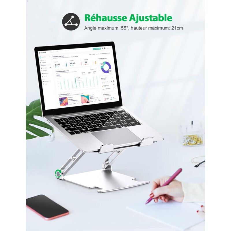 Support ventilé en aluminium réglable pour ordinateur portable