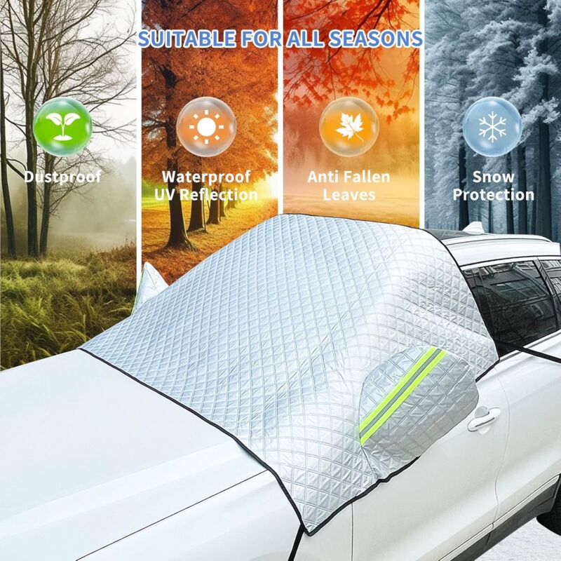 Couverture Pare-brise Universelle - Protection Hiver Anti-givre, Neige, Glace - Rabats Antivol