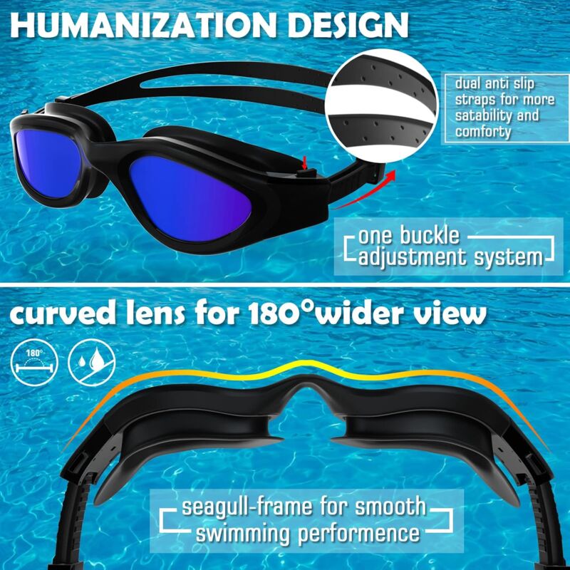 Lunettes De Natation Pour Adultes Hommes Et Femmes, Lunettes De Natation Anti-buée Avec Protection UV, étui De Rangement, Pince-nez Et Bouchons D' Oreilles