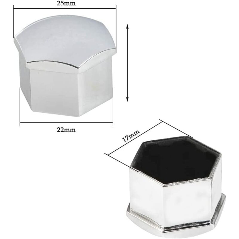 20 Pièces Capuchons d'écrou de Roue, 17mm Cache Ecrou Anti-Poussière Capuchons Protection Hexagonal Chrome Ecrou Cache-Boulons Universel avec Antivol pour Plupart des Vis de Roues de Voiture