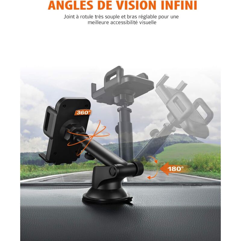 Support Téléphone Voiture Miracase 360° - Ventouse Puissante Grille/Tableau