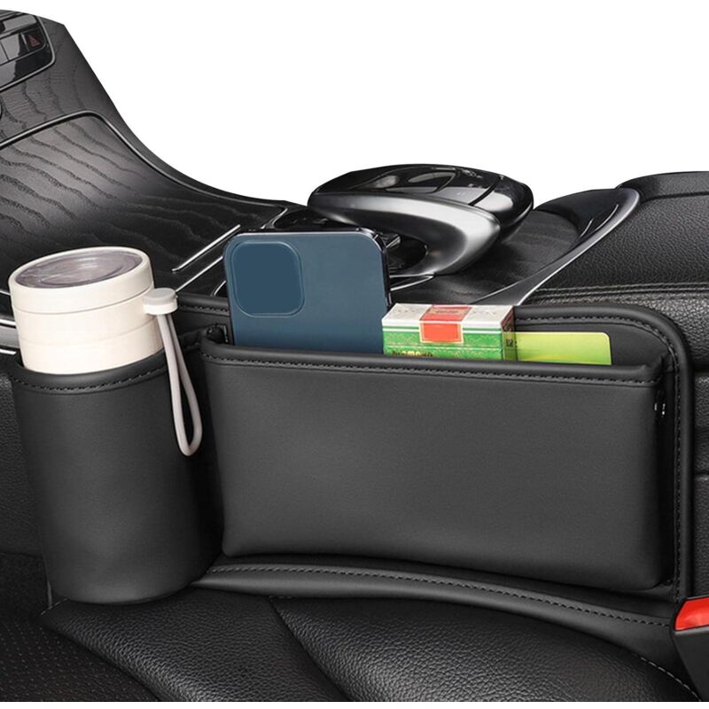 Boîte De Rangement Siège Voiture En Cuir PU - Organisateur Latéral Multifonction Noir