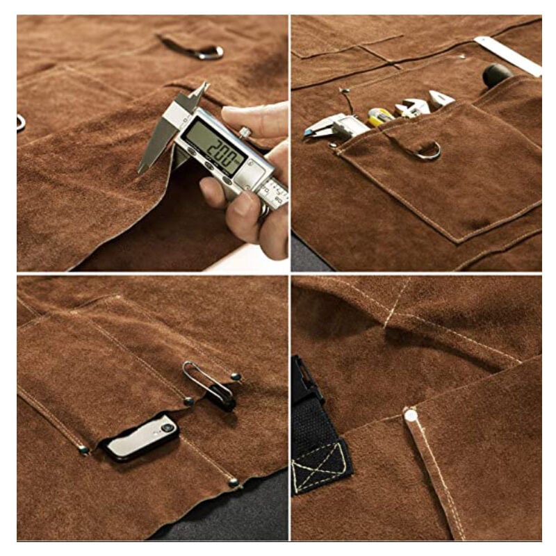 NEO TOOLS Tablier De Soudure En Cuir De Haute Qualité 60 X 90 Cm Protection Durable Pendant Les Travaux De Soudage Courroie De Cou Réglable Et Ignifuge Et Ceinture De Taille (Option