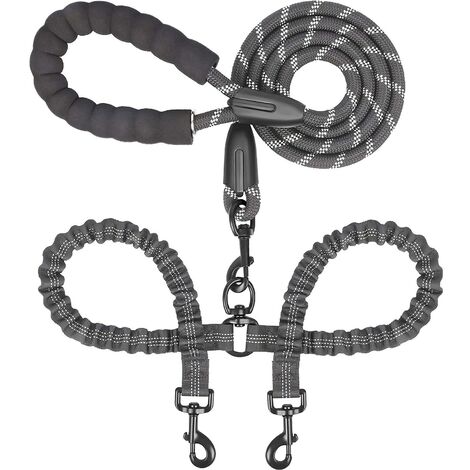 Laisse double pour chien, nylon, pivotant 360, noir