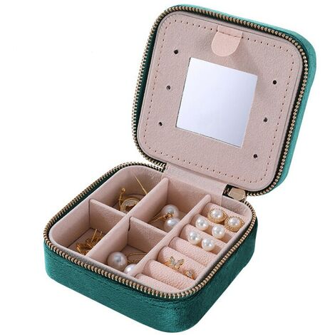 Boîte à bijoux avec miroir, 10x10x5cm, vert (1/5)