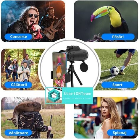 Télescope monoculaire professionnel HD 40X60 haute définition avec support pour smartphone et trépied pour l'observation des oiseaux/camping/randonnée/paysage sauvage/chasse/faune/concerts