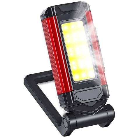 Lampe de travail LED pliable, ABS, rechargeable par USB, étanche, 1800 mAh,  2000 Lm, pour camping, réparation automobile, travaux d'urgence, rouge/noir