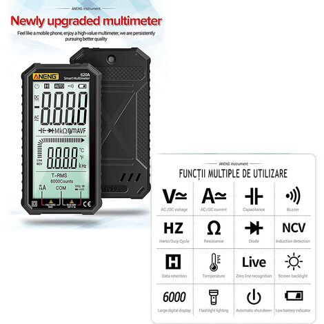 Multimètre Numérique ANENG 612/613 - Autonomie, Mesures AC/DC, Température & Plus - Écran LCD Rétroéclairé