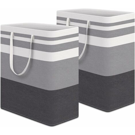 2 grands paniers à linge, 100L chaque panier de linge imperméable et autoportant, panier à vêtements élevés pliables avec des poignées étendues pour les jouets dans le dortoir et le gris gradient fami (1/5)