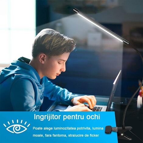 Lampe LED De Bureau WAFTING – 3 Températures De Couleur, 10 Niveaux De Luminosité, Bras Rotatif 360°, Protection Des Yeux, Clip Stable, Noir Mat – Idéale Étude, Bureau Ou Lecture