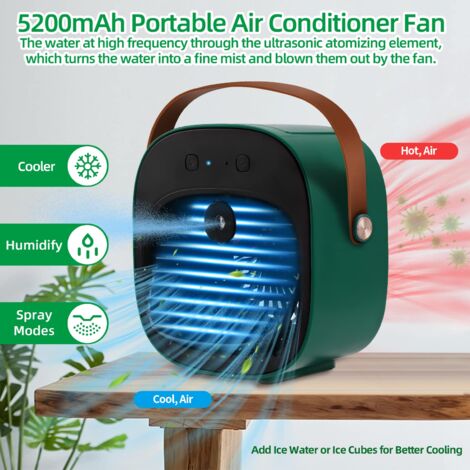 Ventilateur/Climatiseur Portable Rechargeable - 3 Vitesses, Batterie 2000mAh, 12h Autonomie - Pour Bureau, Chambre - 9