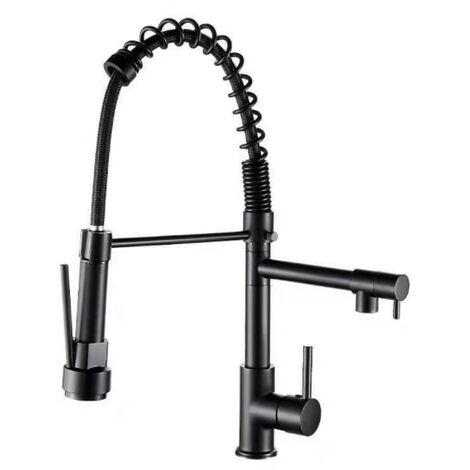 Batterie sanitaire professionnelle de luxe, avec douche de cuisine flexible, 360 degrés, tuyau supplémentaire, acier inoxydable, inclus des connexions, noir (1/5)