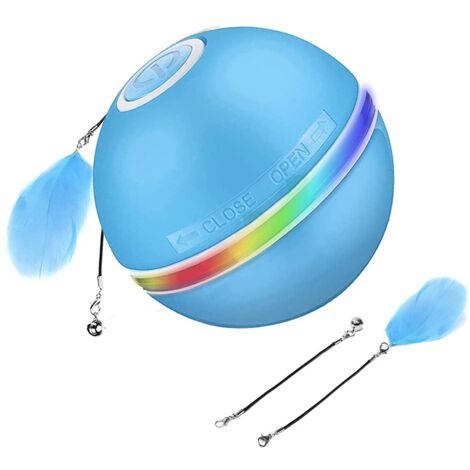 Balle interactive pour chat, lumière LED, rotation automatique à 360°, chargement USB, arrêt automatique après 30 minutes, bleu