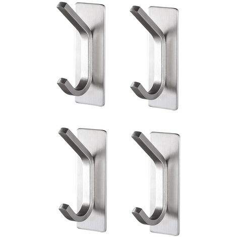 Lot de 4 supports de salle de bain, autocollants, acier inoxydable, argent (1/5)