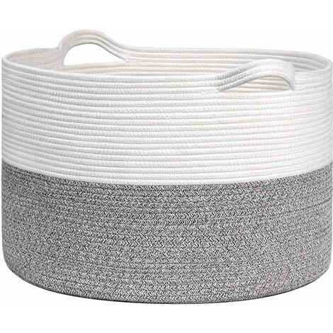Grand panier de rangement, coton, 51 x 34 cm, gris et blanc (1/5)