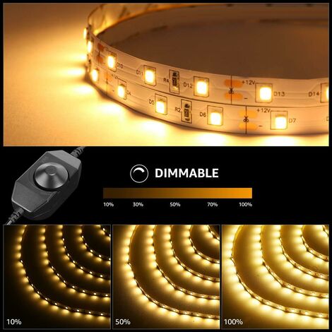 JOYLIT Ruban LED 5M 12V 6500K Blanc Froid IP65 Étanche - 300 LEDs 5050 SMD Bande Lumineuse Autocollante Pour Cuisine, Armoire, Chambre, Extérieur
