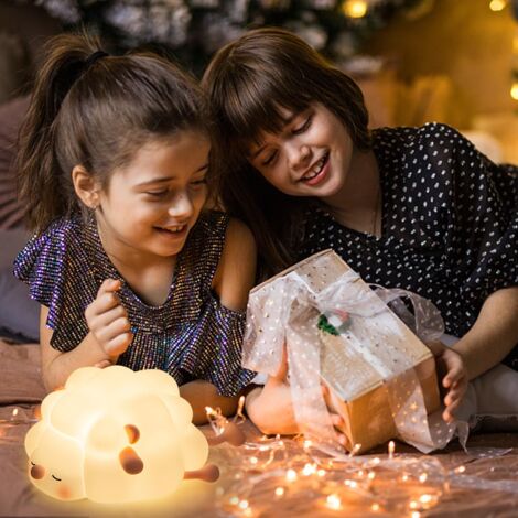 Veilleuse bébé en silicone - Rechargeable par USB - Lampe de chevet tactile à intensité variable - Motif mouton Kawaii - Veilleuse chambre d'enfant - Décoration d'anniversaire - Cadeau fille